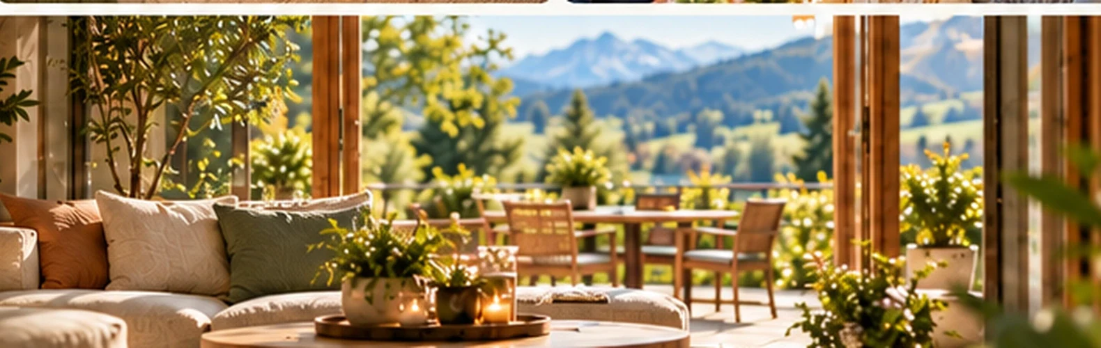 Einladende Terrasse und Wohnbereich in warmer Abendstimmung
